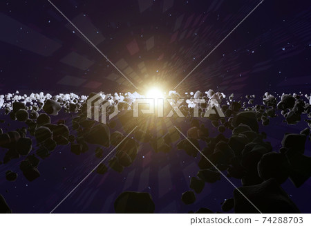 A lot of asteroids or meteorites in space, 3d illustration A lot of asteroids or meteorites in space, 3d illustration 74288703