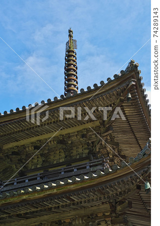 《Okayama Prefecture》 Scenery of the three-storied pagoda of Fukusho-ji Temple on Mt. Otaki, sunny day in June 《Okayama Prefecture》 Scenery of the three-storied pagoda of Fukusho-ji Temple on Mt. Otaki, sunny day in June 74289143
