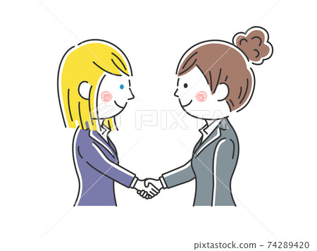 日本和白種人的商界女強人握手的插圖 74289420