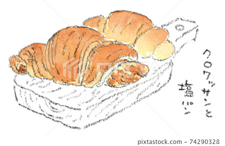 Watercolor illustration of croissant and salt bread 74290328