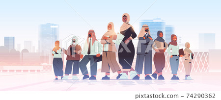 arab businesswoman team leader standing in front of arabic businesspeople leadership concept 74290362