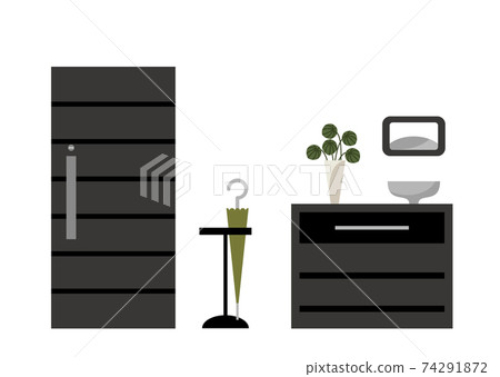 Illustration of an entryway with a black shoebox 74291872