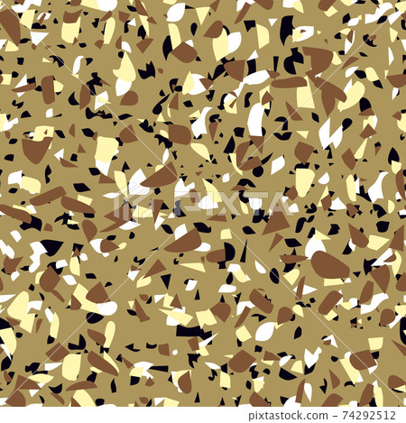 Geometric brown terrazzo seamless pattern. Abstract colourful modern background. Stone fashion design for web and print. Venetian tile, flooring home decor. Chaotic pastel texture. 74292512