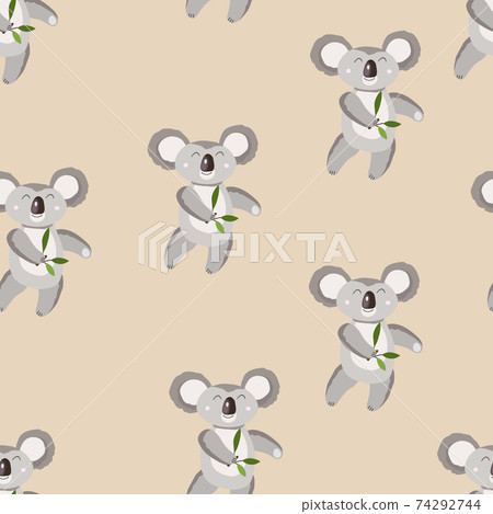 Seamless pattern with cute koala baby on color... - Stock Illustration ...