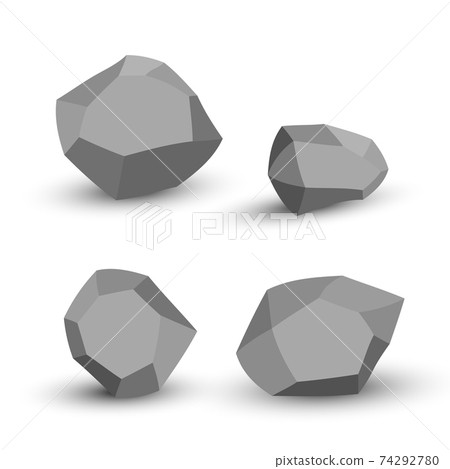 Cartoon stones. Rock stone isometric set. Granite grey boulders, natural building block shapes, wall stones. 3d flat isolated illustration. Vector collection. 74292780