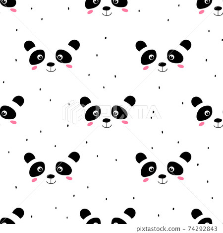 Seamless pattern with cute panda baby on white... - Stock Illustration ...