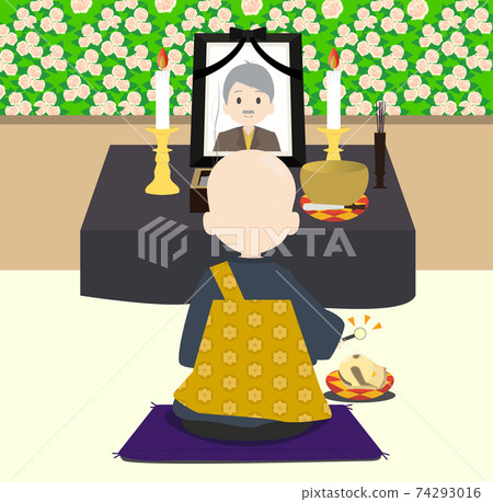 和尚在葬禮上念經（後視圖與背景） 74293016
