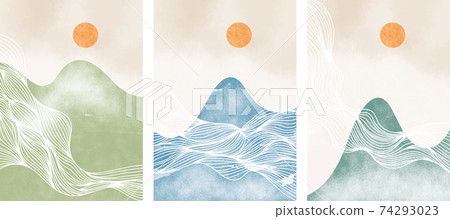 Set of Abstract contemporary aesthetic background with mountain landscape. Minimalist design. vector background illustration. Set of Abstract contemporary aesthetic background with mountain landscape. Minimalist design. vector background illustration. 74293023