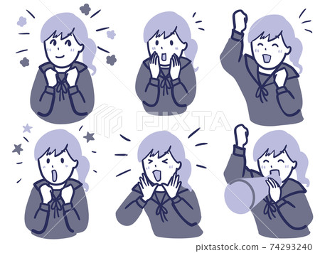 Illustration monochrome style of female students cheering in uniform Illustration monochrome style of female students cheering in uniform 74293240