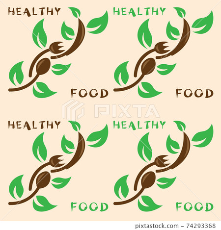 logo of healthy food in the form of a branch made of a spoon, fork, knife and green leaves 74293368