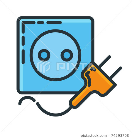 Power socket outlet with plug connector icon, concept electric appliance device flat line vector illustration art, isolated on white. 74293708