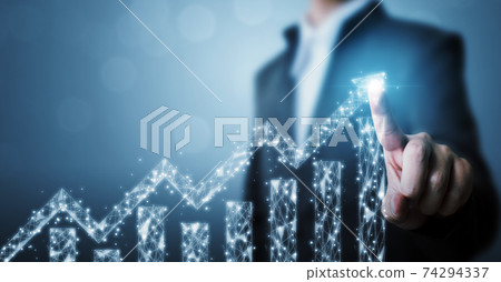 Businessman pointing arrow graph corporate future growth plan 74294337