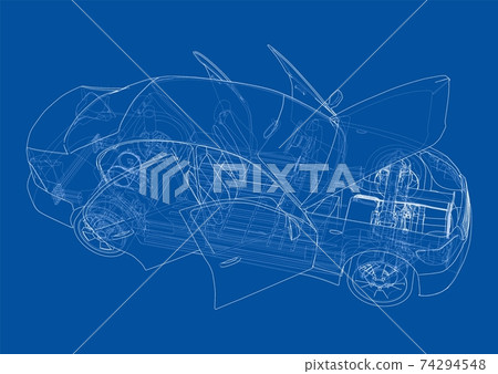 Electric Car With Chassis. Vector rendering of 3d Electric Car With Chassis. Vector rendering of 3d 74294548