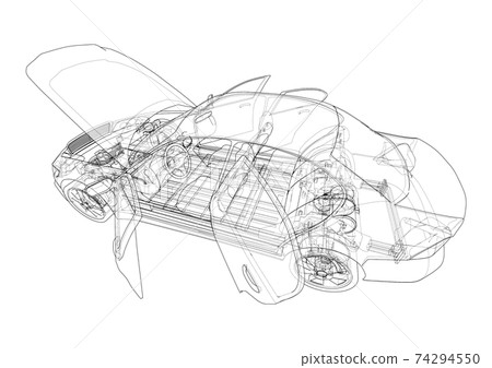 Electric Car With Chassis. Vector rendering of 3d 74294550