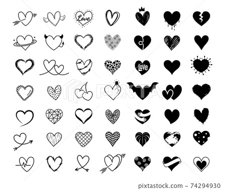Heart icon design set. Hand drawn line art style Heart icon design set. Hand drawn line art style 74294930