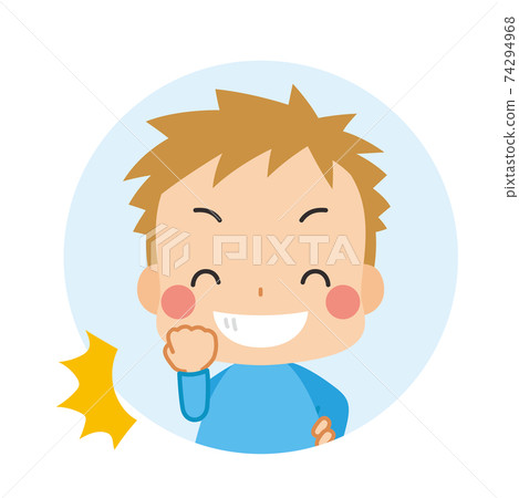 可愛的小男孩圖標插圖圓形與膽量構成充滿信心 可愛的小男孩圖標插圖圓形與膽量構成充滿信心 74294968