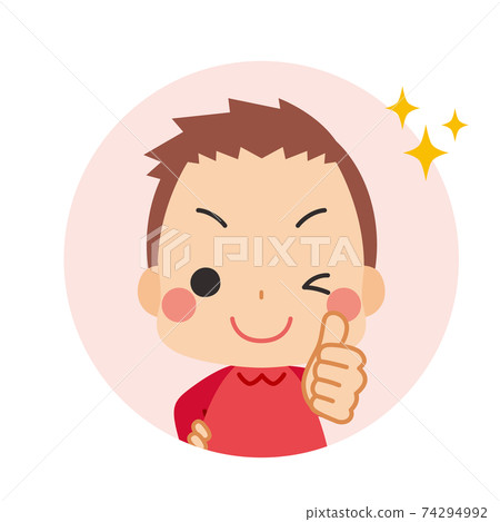 Cute little boy icon illustration circular with thumbs up and sending OK sign 74294992