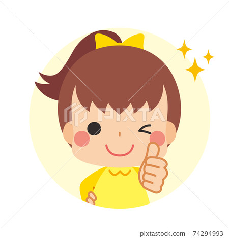 可愛的小女孩圖標圖圓形的大拇指和發送確定標誌 可愛的小女孩圖標圖圓形的大拇指和發送確定標誌 74294993