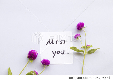 miss you message card handwriting with purple flower globe amaranth miss you message card handwriting with purple flower globe amaranth 74295571