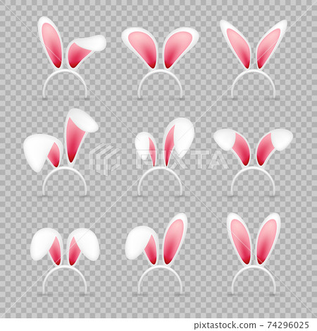 Easter bunny ears collection on transparent background. Pink and white rabbit mask. Spring seasonal Easter bunny ears collection on transparent background. Pink and white rabbit mask. Spring seasonal 74296025