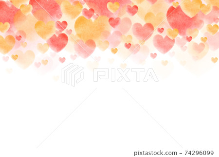 Valentine's material Image of large, medium and small watercolor hearts springing up Warm colors Horizontal background White Other colors available 74296099