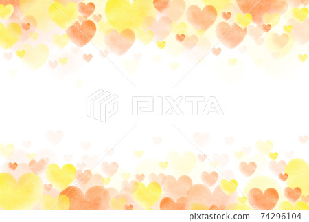 Valentine's material Large, medium and small watercolor hearts spring up from above and below Warm colors Horizontal background White Other colors available 74296104