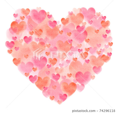 Valentine image material Heart made of large, medium and small watercolor hearts Warm color white background Other colors available Valentine image material Heart made of large, medium and small watercolor hearts Warm color white background Other colors available 74296118