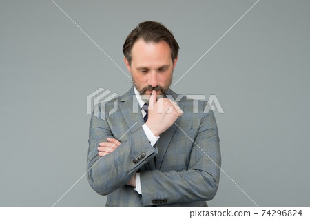 handsome adult manager man in office wear with tie think about problem, decision 74296824