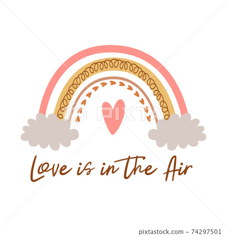 Valentines Day rainbow. Love is in the Air. Cute pink rainbow, cloud, heart. Romantic love element isolated. Valentines Day rainbow. Love is in the Air. Cute pink rainbow, cloud, heart. Romantic love element isolated. 74297501