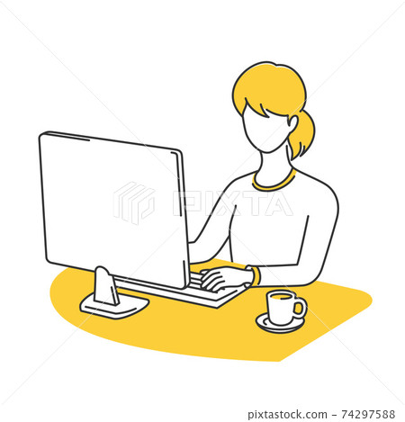 Woman operating a personal computer 74297588