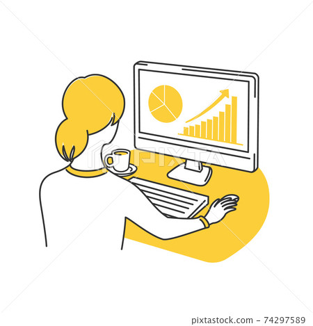 Woman operating a personal computer 74297589