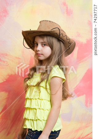 beautiful little girl in fashion cowboy hat 74297717