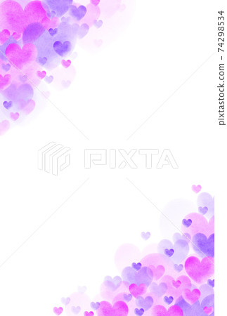 情人節材料大小不一的紫色/粉紅色水彩畫心臟框架從左，右，對角線上方和下方彈出，垂直框中的白色還有其他顏色 74298534