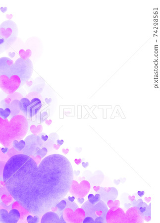情人節素材 大、中、小紫色/粉紅色水彩心從左下角對角升起的圖像 垂直框 白色 其他顏色可選 74298561