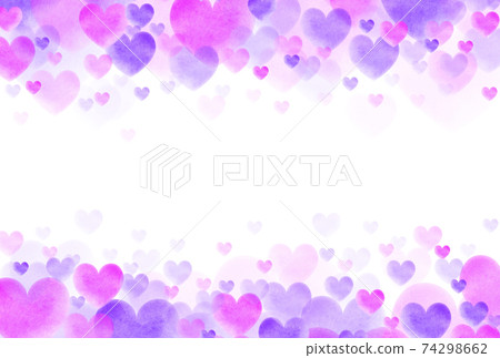 Valentine's Day material: Image of large, medium and small peach/purple watercolor hearts rising from above and below, horizontal, white background, other colors available Valentine's Day material: Image of large, medium and small peach/purple watercolor hearts rising from above and below, horizontal, white background, other colors available 74298662