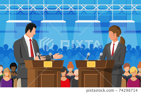 Politics discussing between man and woman Politics discussing between man and woman 74298714