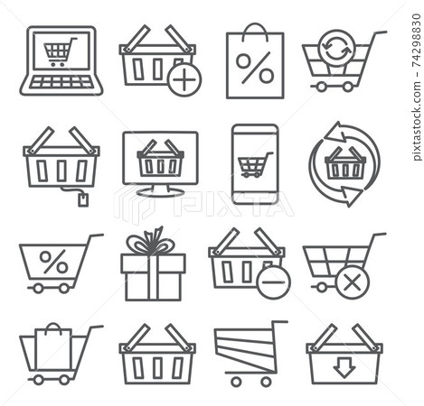 Online shopping line icons on white background - Stock Illustration ...