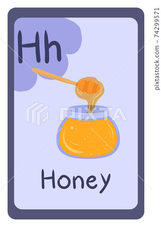 Abc food education flash card, Letter H - honey. Abc food education flash card, Letter H - honey. 74299571