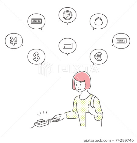 女人用圖標氣球信用卡付款/ 3種顏色 74299740