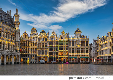 Brussels Belgium, city skyline at famous Grand Place town square 74301008