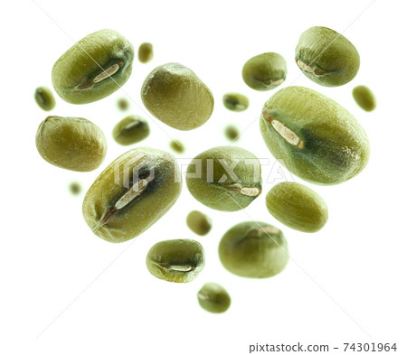 Green mash in the shape of a heart on a white background 74301964