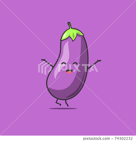 Funny cute eggplant character. Vector flat... - Stock Illustration  [74302232] - PIXTA