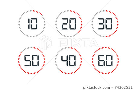 Countdown timer with ten seconds or minutes interval in modern style. Isolated on a white background 74302531
