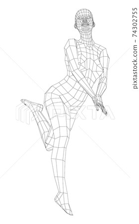 Wireframe girl posing in a sexy pose. Vector 74302755
