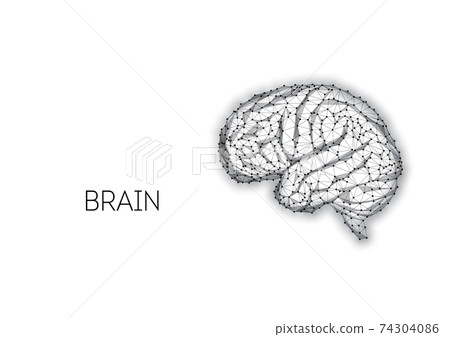 Futuristic low polygonal black brain made of connected lines, and dots isolated on white Futuristic low polygonal black brain made of connected lines, and dots isolated on white 74304086