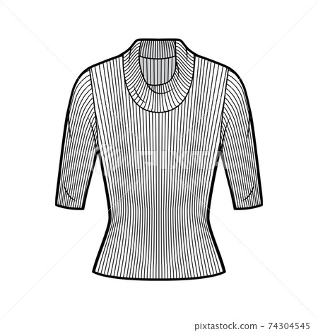 Ribbed cowl turtleneck knit sweater technical... - Stock Illustration ...