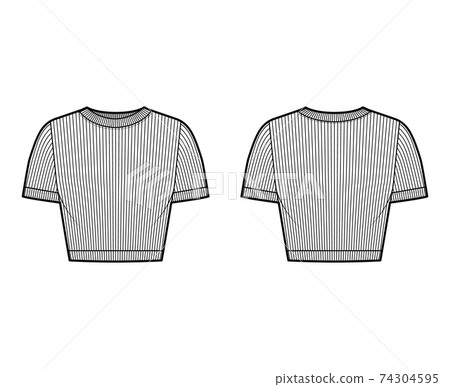 Ribbed cropped cotton-jersey t-shirt technical fashion illustration with scoop neck, short sleeves, close fit outwear Ribbed cropped cotton-jersey t-shirt technical fashion illustration with scoop neck, short sleeves, close fit outwear 74304595