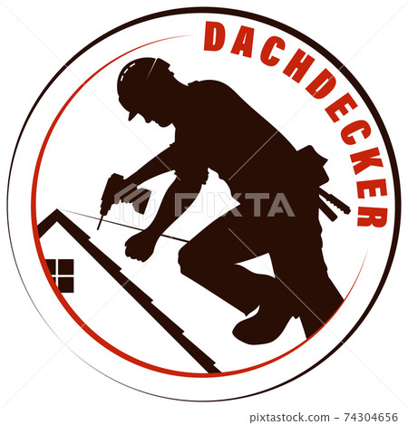 Roofer working on the roof of a house symbol Roofer working on the roof of a house symbol 74304656