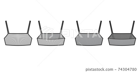 Ribbed cropped stretch-knit top technical fashion illustration with fitted body, under bust length. Flat camisole tank Ribbed cropped stretch-knit top technical fashion illustration with fitted body, under bust length. Flat camisole tank 74304780