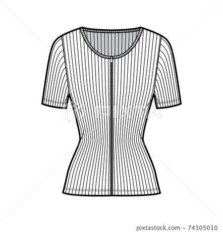 Zip-up ribbed cotton-jersey top technical fashion illustration with short sleeves, slim fit, scoop henley neckline shirt Zip-up ribbed cotton-jersey top technical fashion illustration with short sleeves, slim fit, scoop henley neckline shirt 74305010